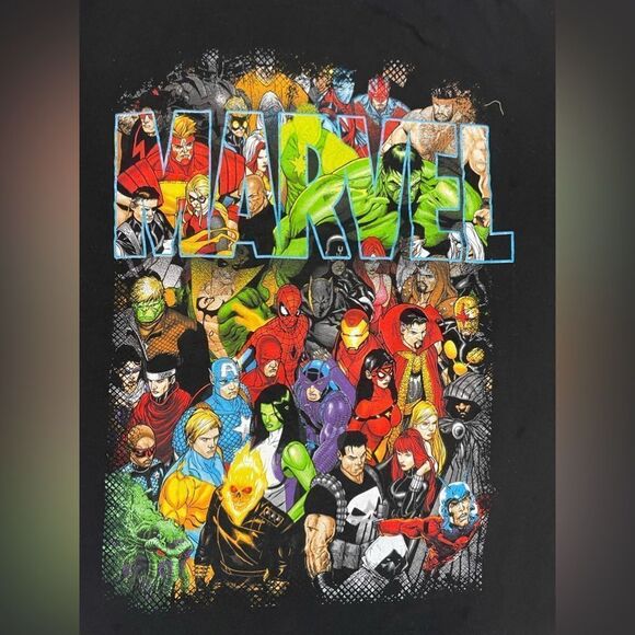 Marvel All Characters Graphic T-shirt Men Large Black Short Sleeve - Picture 2 of 5